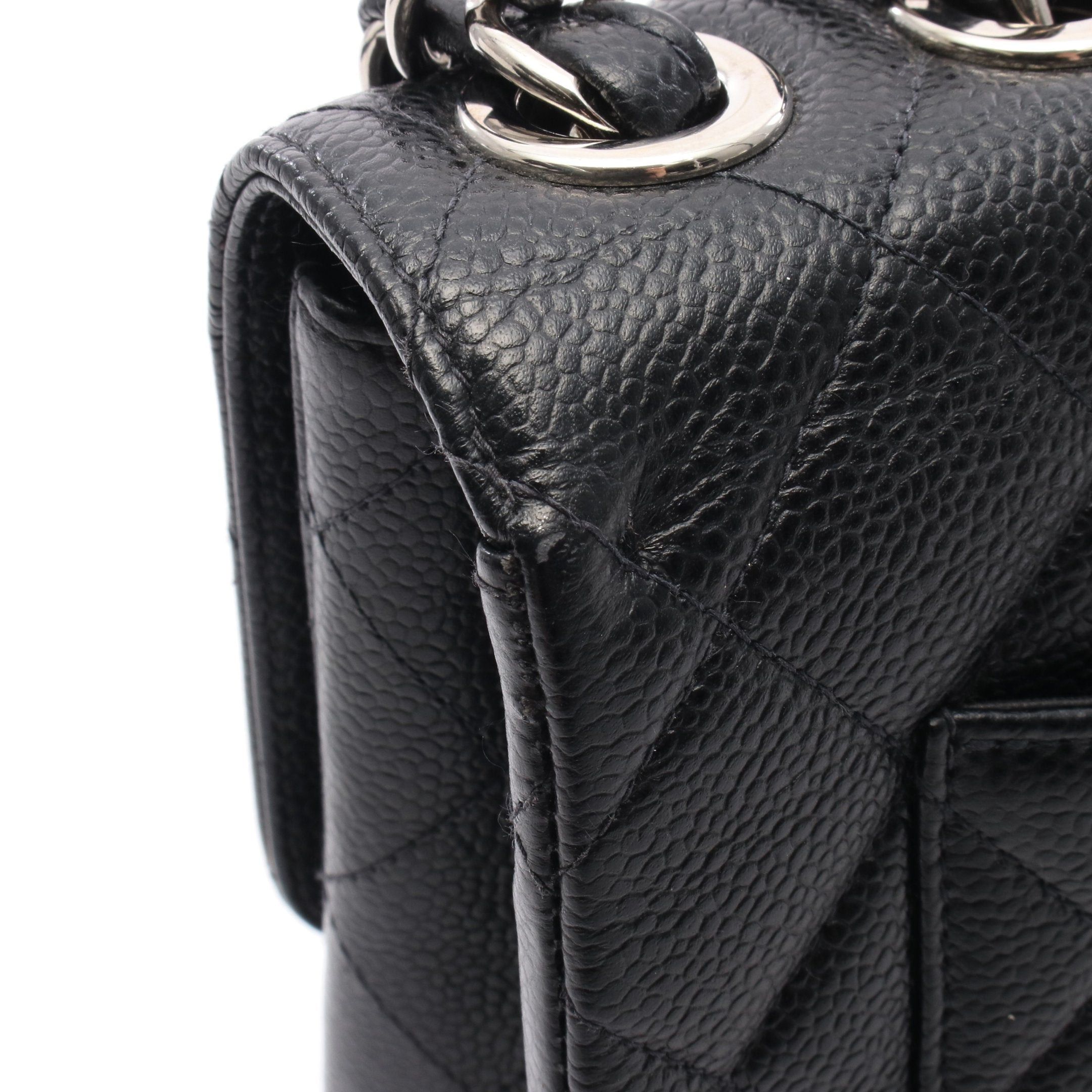 Chanel Chanel Matelasse 30 Single Flap Double Chain Shoulder Bag Caviar Skin Black Silver Hardware Size ONE SIZE - 10 Thumbnail