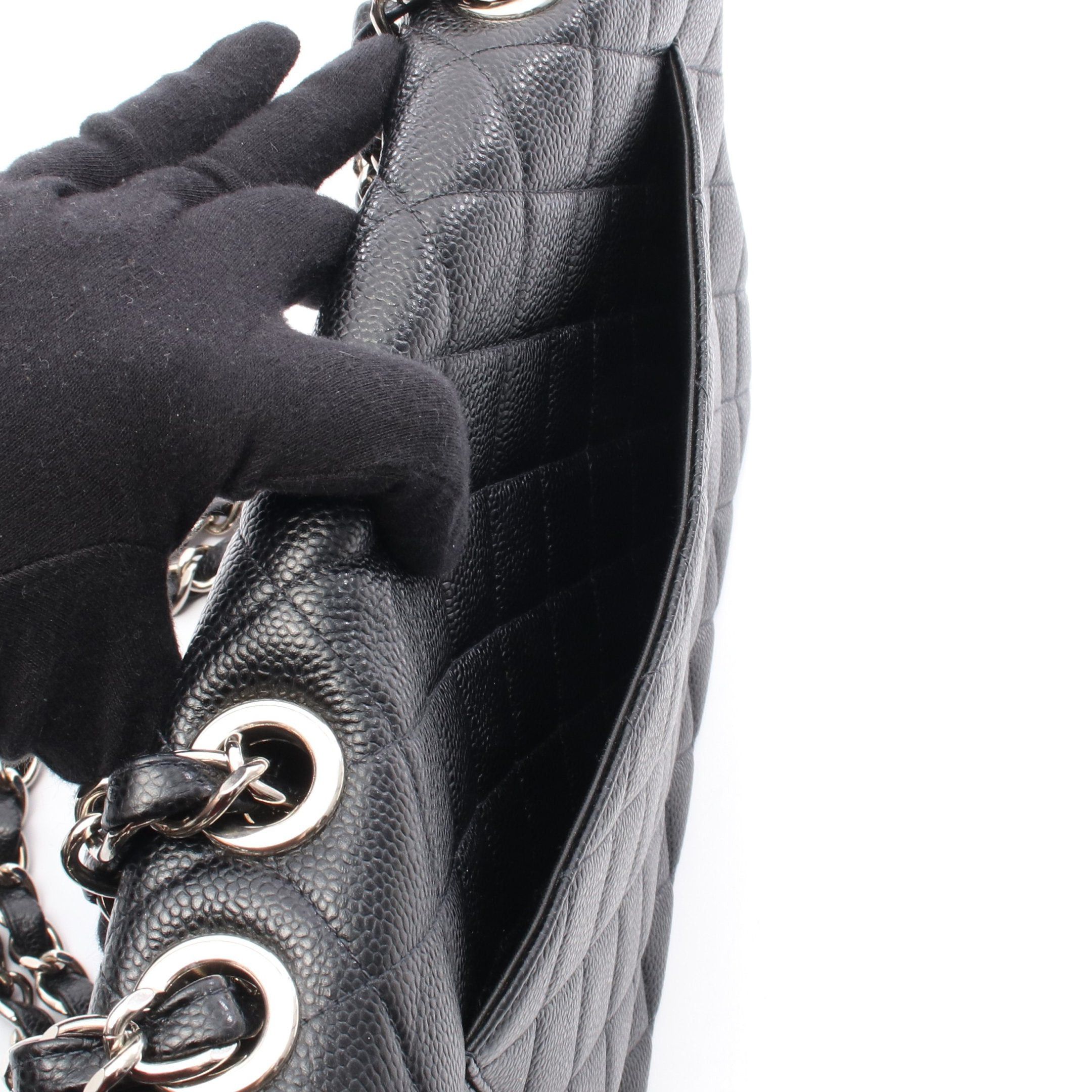 Chanel Chanel Matelasse 30 Single Flap Double Chain Shoulder Bag Caviar Skin Black Silver Hardware Size ONE SIZE - 9 Thumbnail