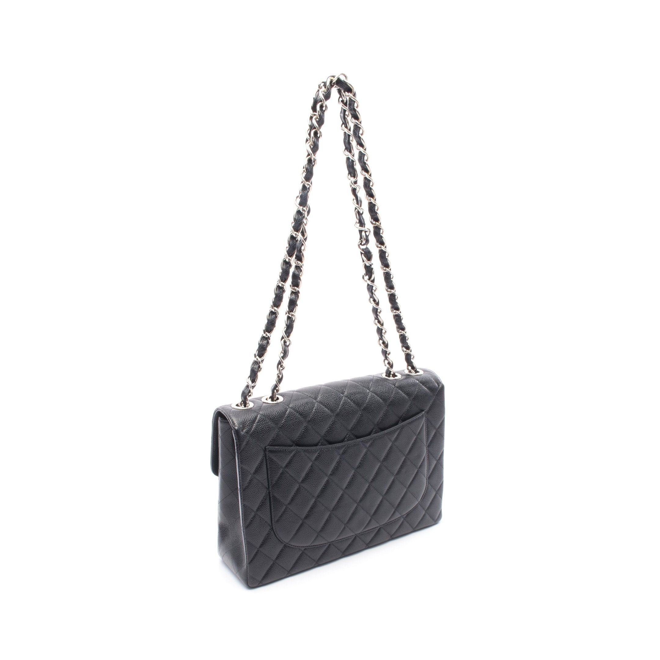 Chanel Chanel Matelasse 30 Single Flap Double Chain Shoulder Bag Caviar Skin Black Silver Hardware Size ONE SIZE - 2 Thumbnail