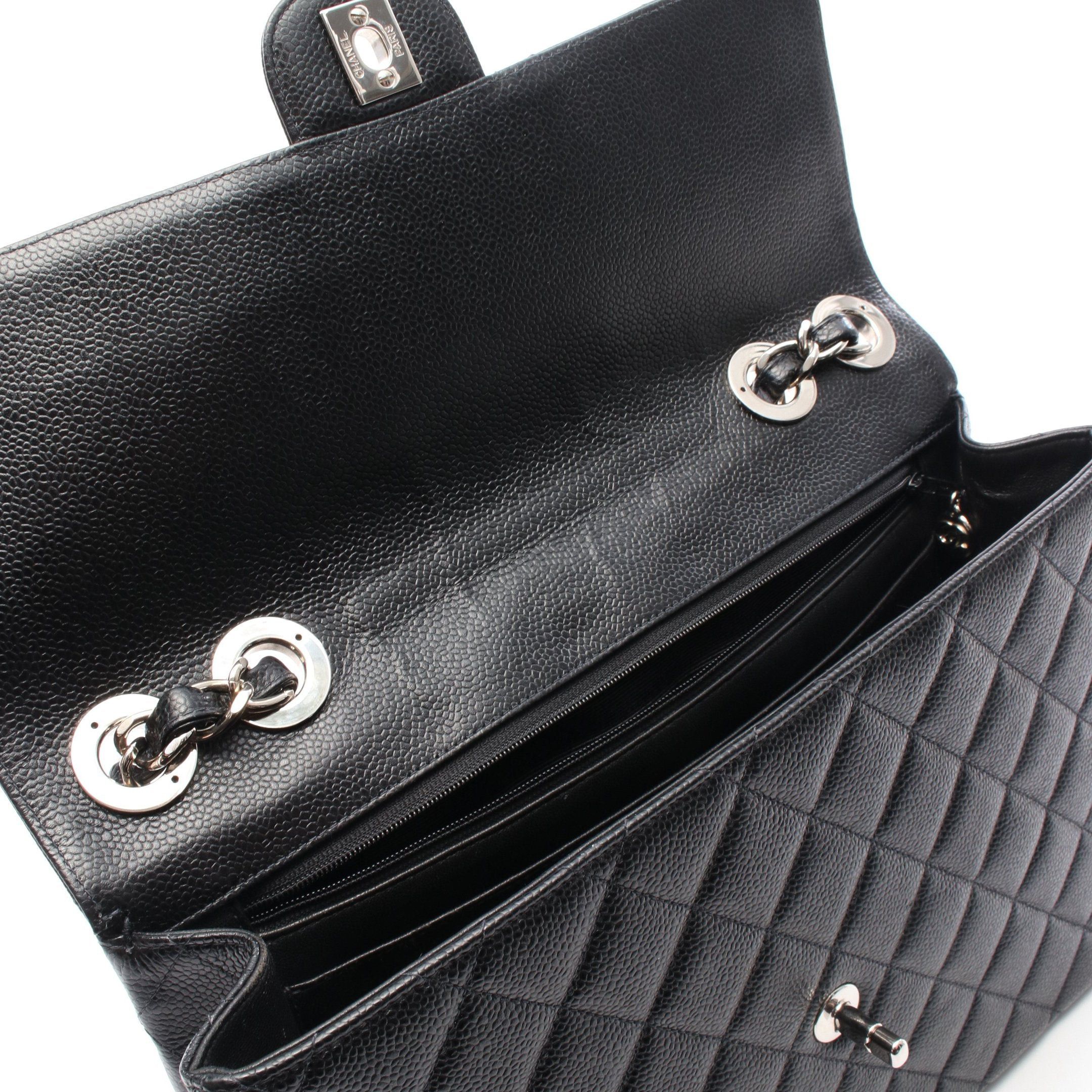 Chanel Chanel Matelasse 30 Single Flap Double Chain Shoulder Bag Caviar Skin Black Silver Hardware Size ONE SIZE - 7 Thumbnail