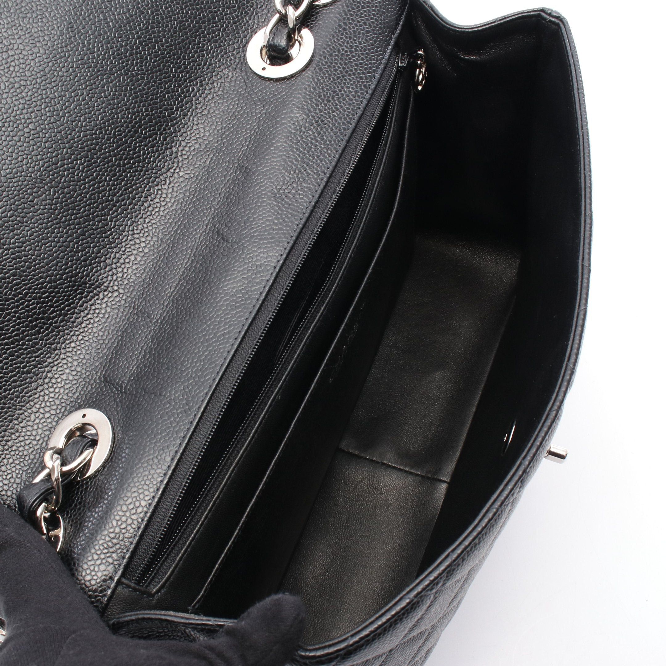 Chanel Chanel Matelasse 30 Single Flap Double Chain Shoulder Bag Caviar Skin Black Silver Hardware Size ONE SIZE - 3 Thumbnail