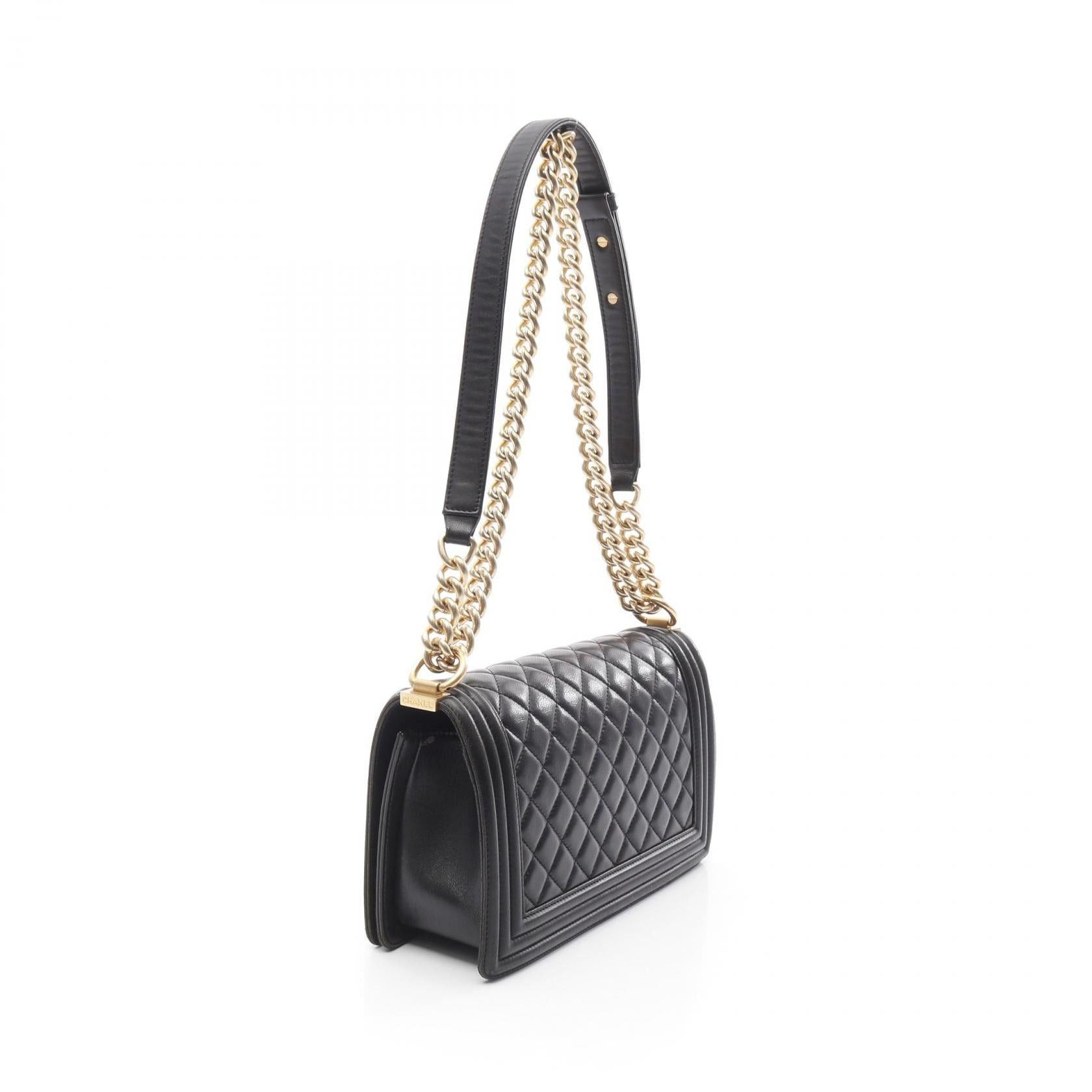 Chanel Chanel Boy Chanel Chain Shoulder Bag Lambskin Black Gold Hardware Size ONE SIZE - 2 Thumbnail