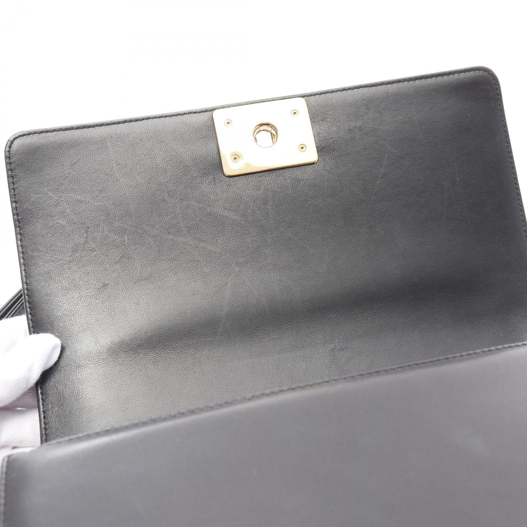 Chanel Chanel Boy Chanel Chain Shoulder Bag Lambskin Black Gold Hardware Size ONE SIZE - 6 Thumbnail