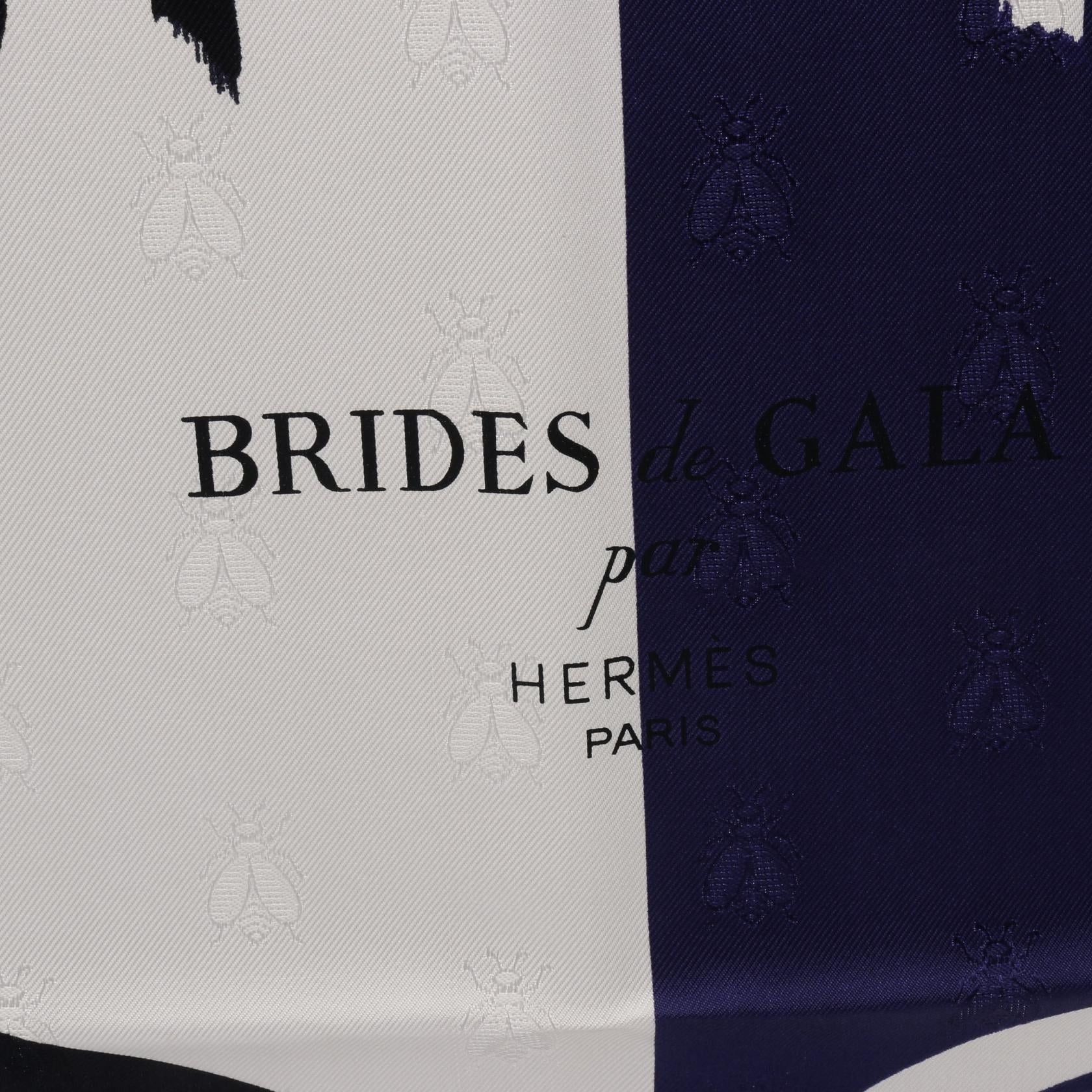 Hermes Hermes Carres 90 Tattoo Brides De Gala Scarf Silk White Navy Size ONE SIZE - 4 Thumbnail