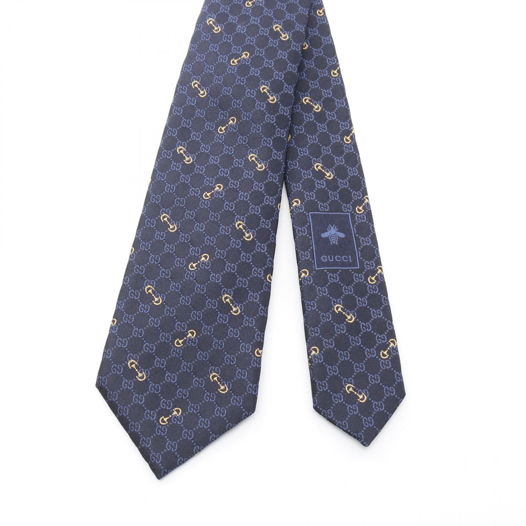 Gucci Gucci Gg Silk Jacquard Tie Black Dark Blue Size ONE SIZE - 2 Thumbnail
