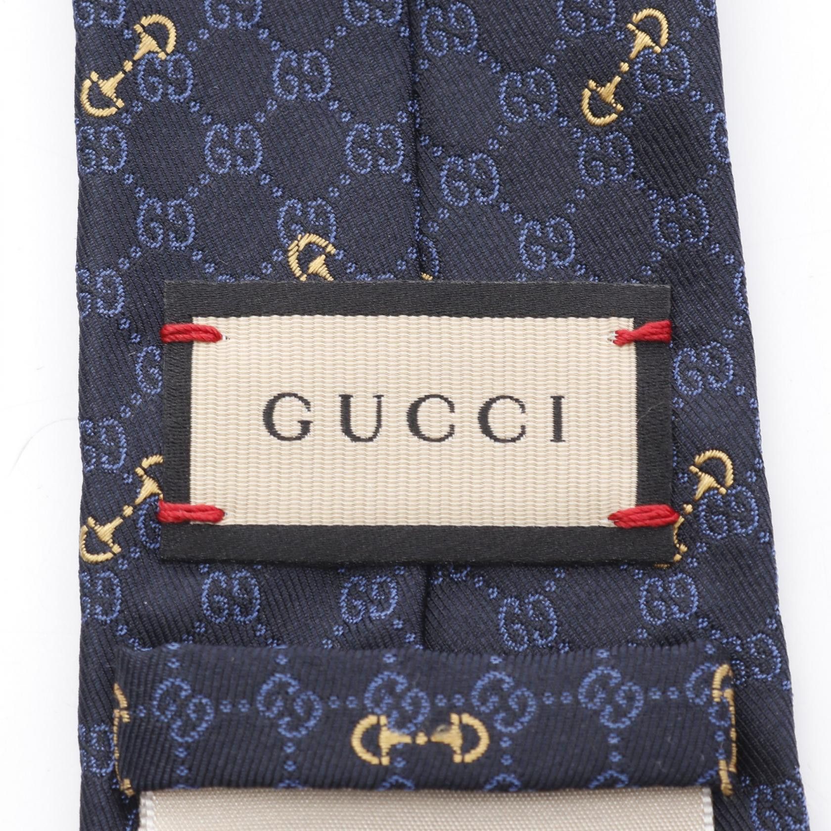 Gucci Gucci Gg Silk Jacquard Tie Black Dark Blue Size ONE SIZE - 4 Thumbnail