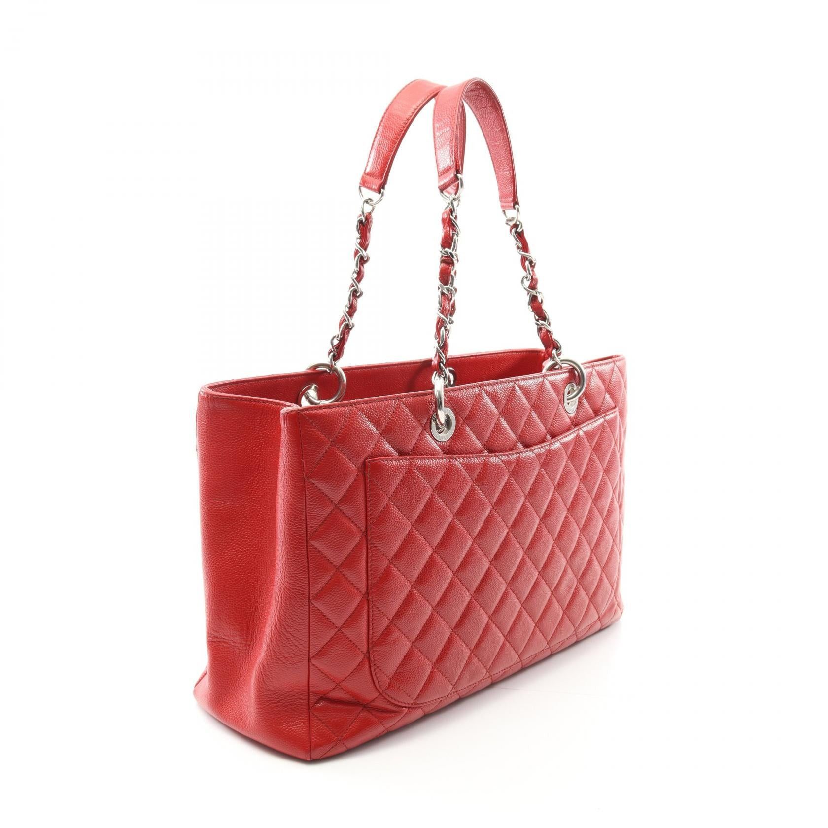 Chanel Chanel Matelasse Grand Shopping Gst Xl Chain Shoulder Bag Tote Caviar Skin Red Silver Hardware Size ONE SIZE - 2 Thumbnail