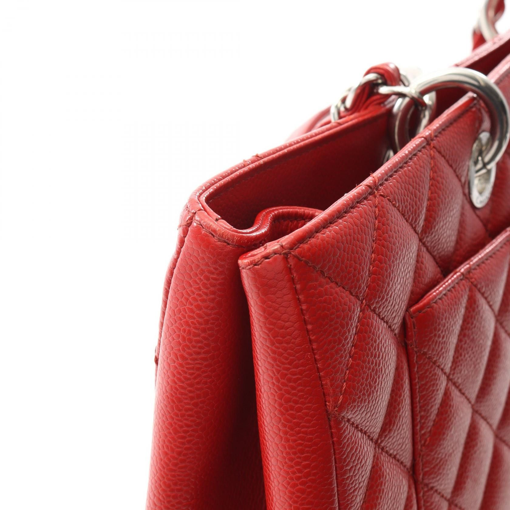 Chanel Chanel Matelasse Grand Shopping Gst Xl Chain Shoulder Bag Tote Caviar Skin Red Silver Hardware Size ONE SIZE - 10 Thumbnail