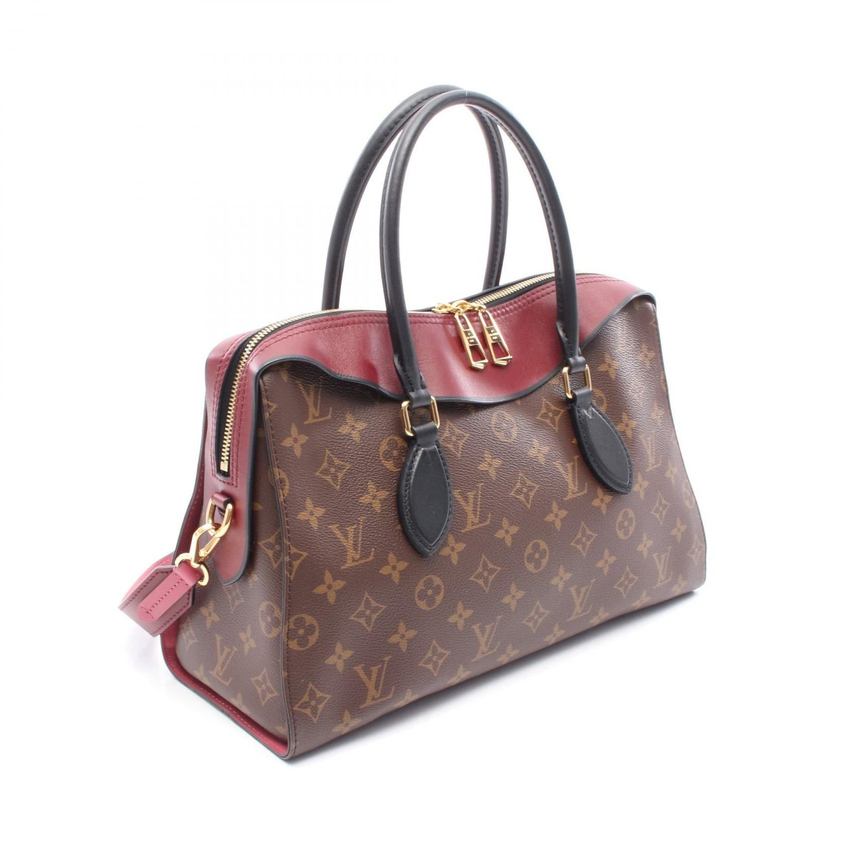 Louis Vuitton Tuileries Monogram Riduvan Handbag Leather Brown Red Black
