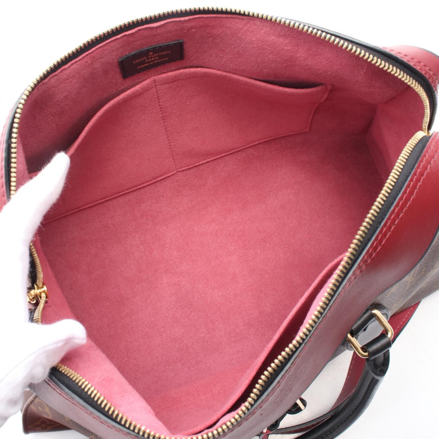 Louis Vuitton Tuileries Monogram Riduvan Handbag Leather Brown Red Black