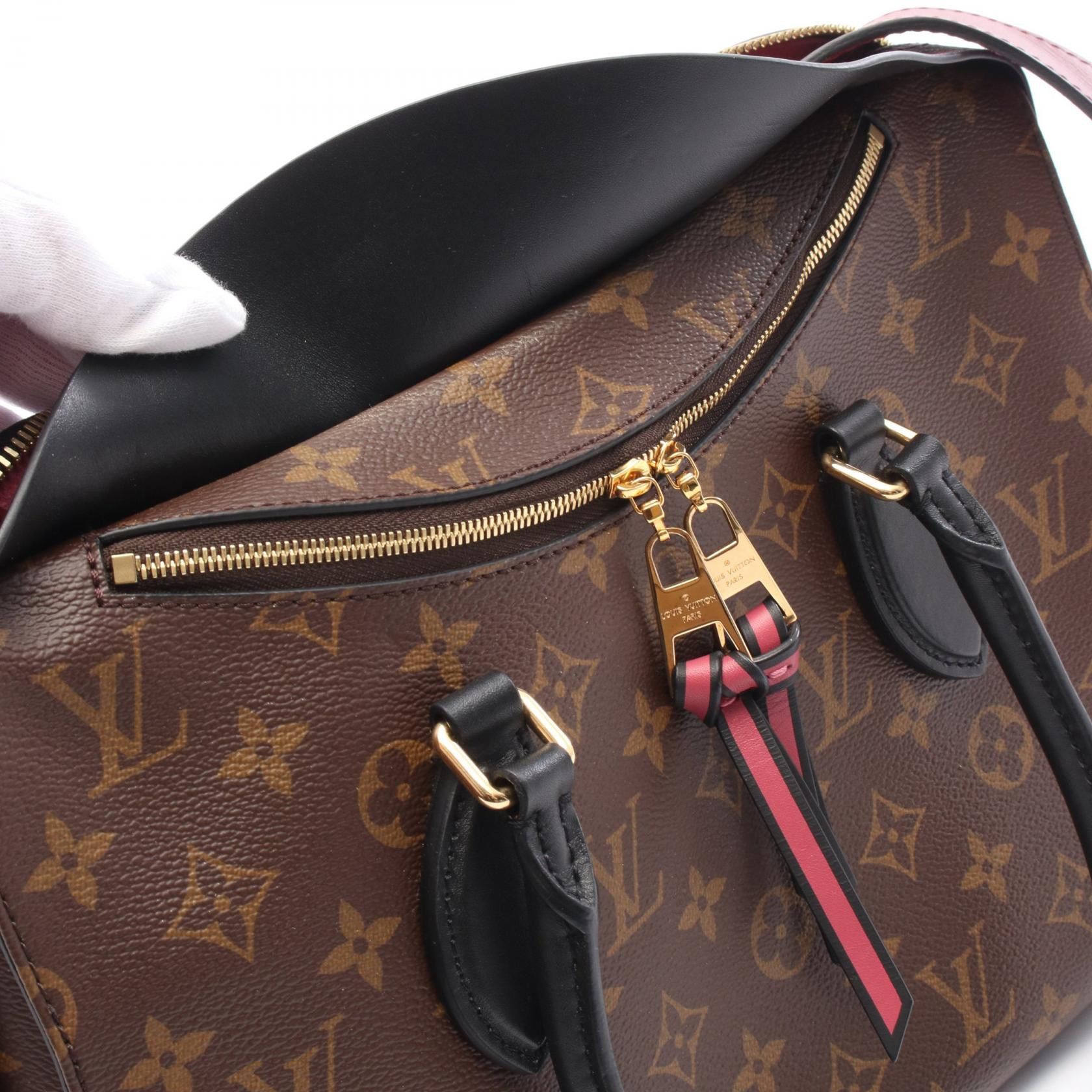 Louis Vuitton Tuileries Monogram Riduvan Handbag Leather Brown Red Black