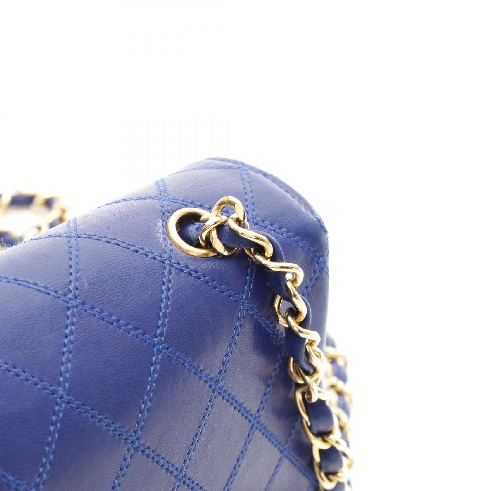 Chanel Chanel Matelasse Chain Shoulder Bag Double Stitching Push Lock Lambskin Blue Gold Hardware Size ONE SIZE - 9 Thumbnail