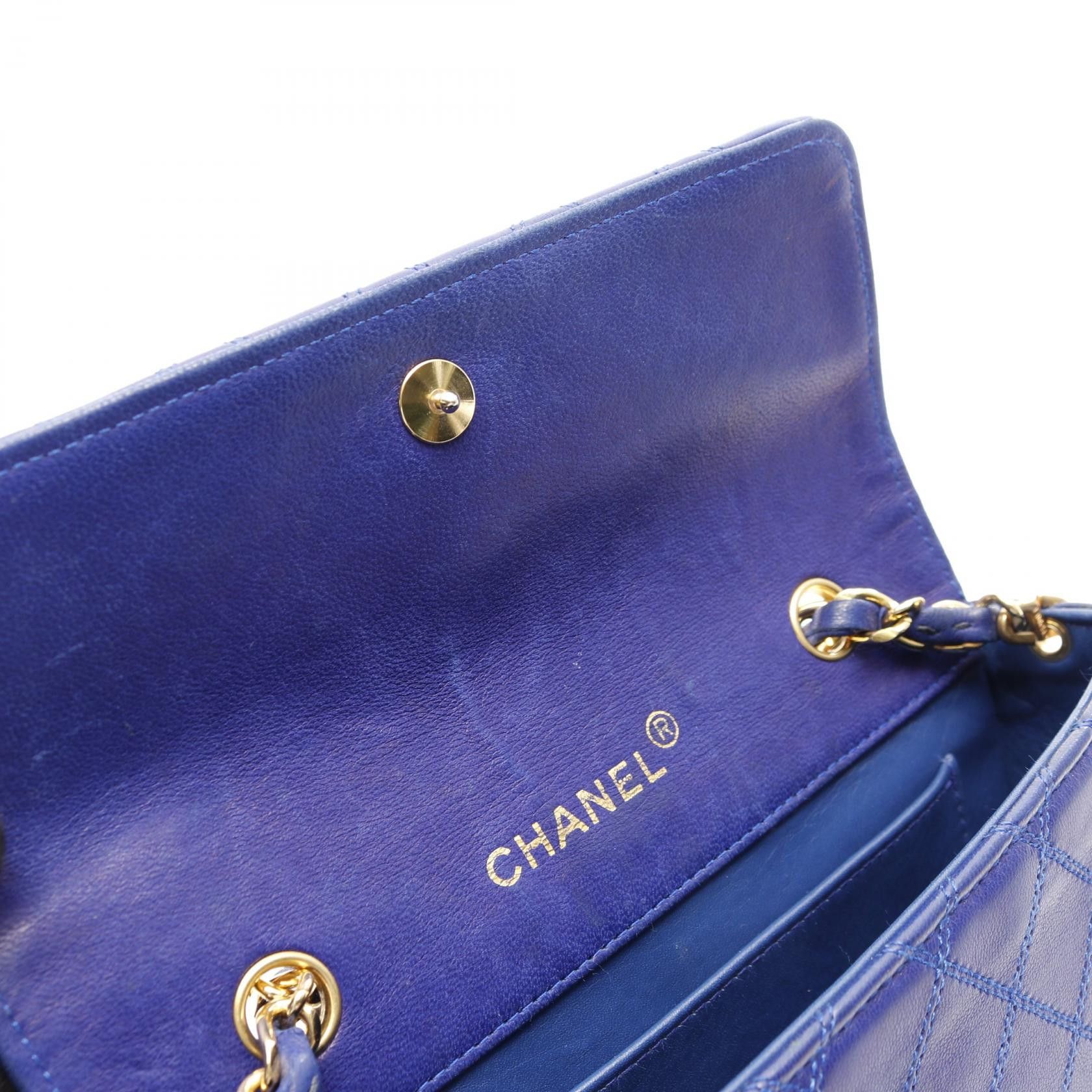 Chanel Chanel Matelasse Chain Shoulder Bag Double Stitching Push Lock Lambskin Blue Gold Hardware Size ONE SIZE - 6 Thumbnail
