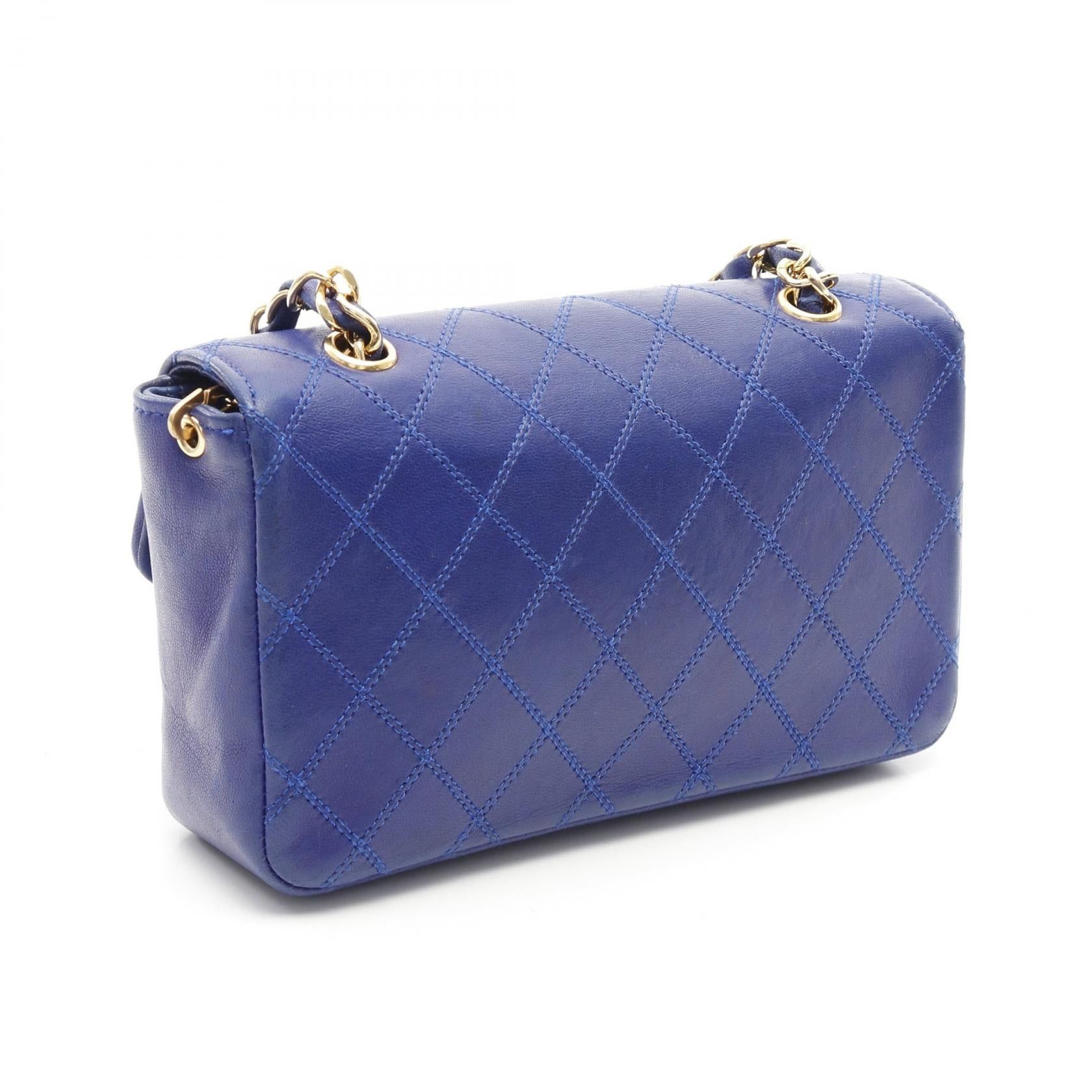 Chanel Chanel Matelasse Chain Shoulder Bag Double Stitching Push Lock Lambskin Blue Gold Hardware Size ONE SIZE - 2 Thumbnail