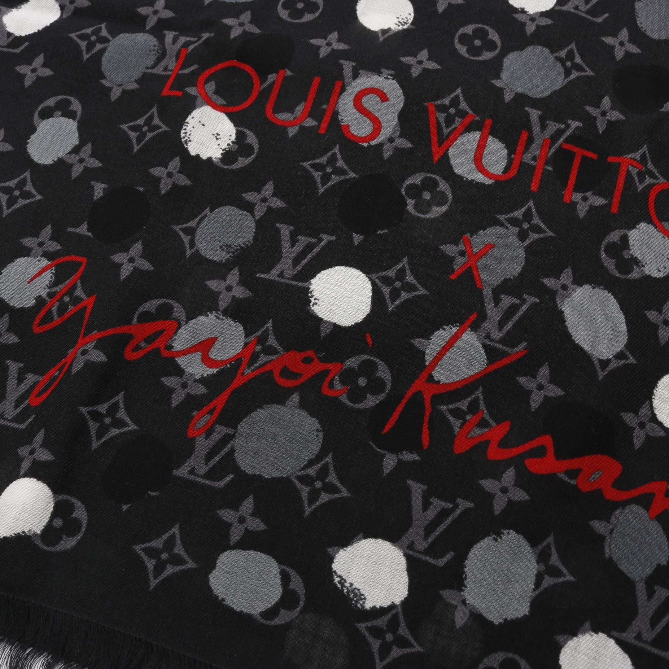 Louis Vuitton Louis Vuitton Lv * Yk Louis Vuitton X Yayoi Kusama Stole Painted Dot Stall Wool Black Gray White Size ONE SIZE - 4 Thumbnail