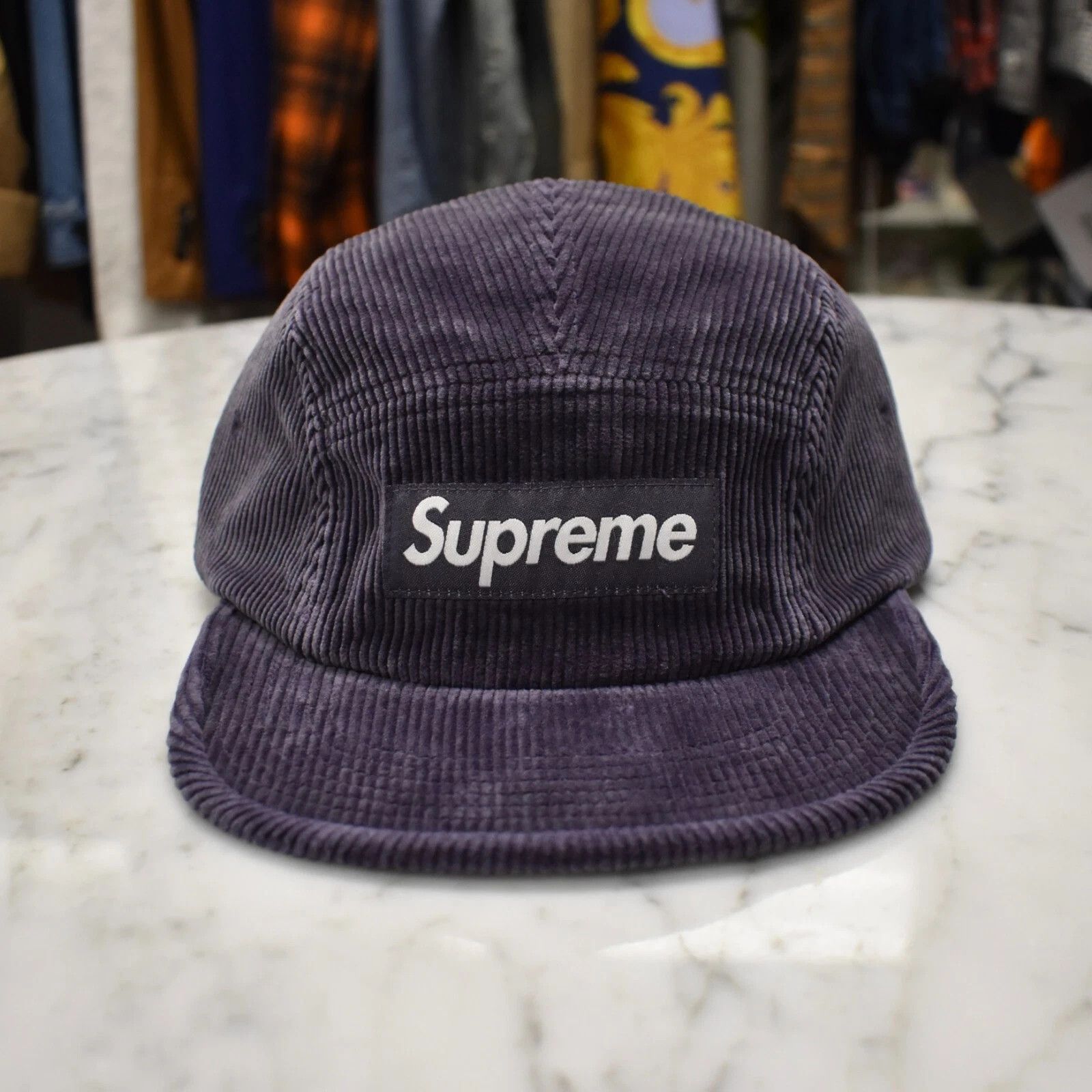 Supreme Supreme Faded Corduroy Box Logo Camp Cap Hat Navy Size ONE SIZE - 2 Thumbnail