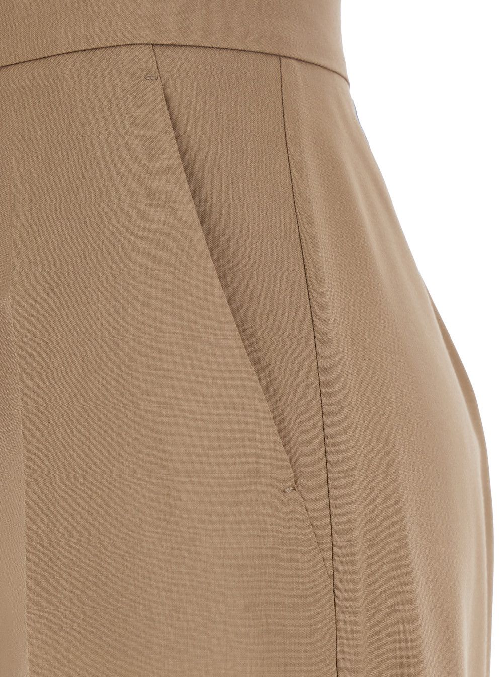 Max Mara 'Fernet' Beige Pants with Wide Leg and Logo Lettering on the Rear in Wool Woman Size 30" / US 8 / IT 44 - 3 Thumbnail