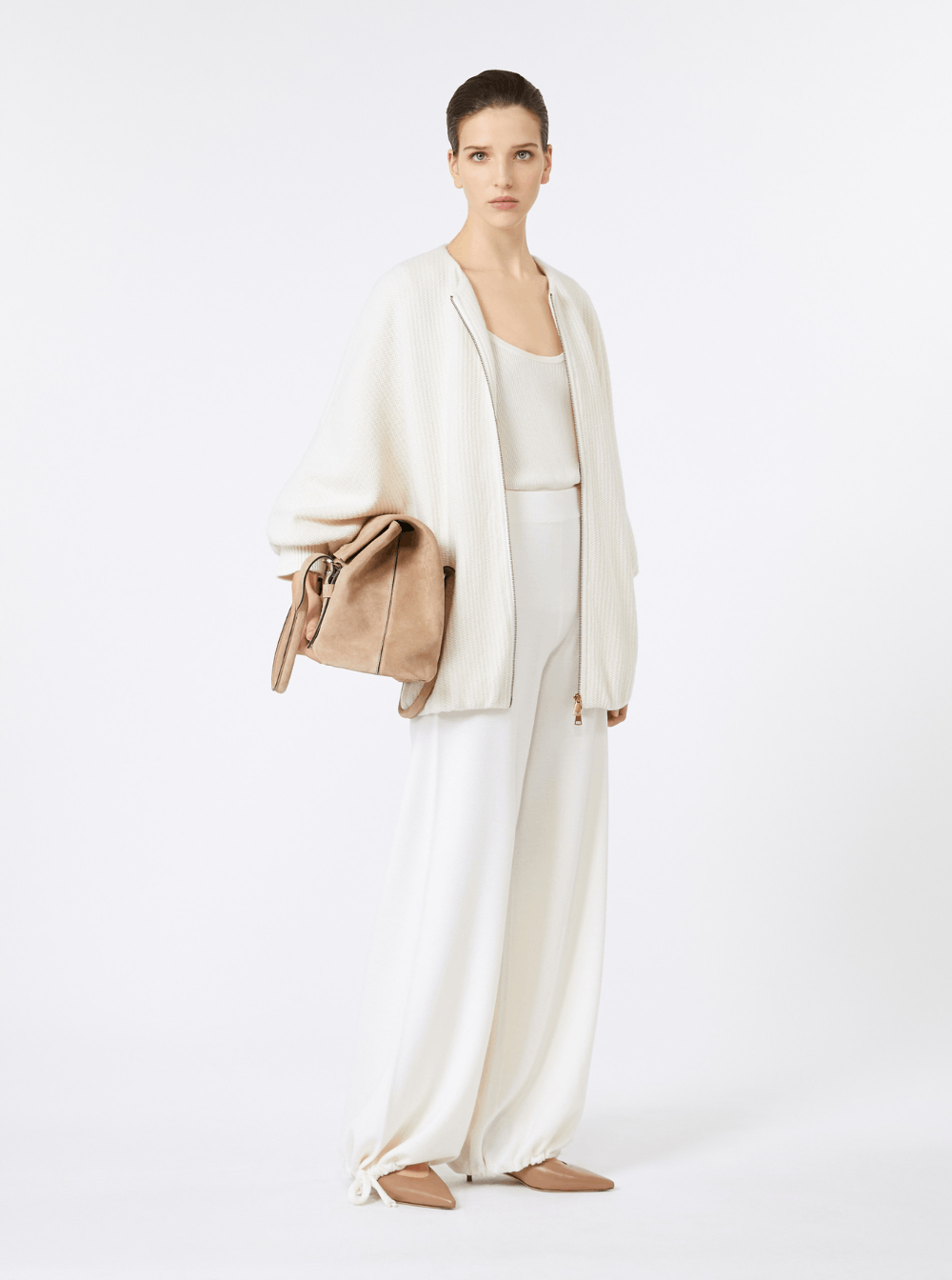 Max Mara 'Cirino' White Crewneck Knit Jacket with Logo Patch on the Rear in Wool and Cashmere Woman Size M / US 6-8 / IT 42-44 - 4 Thumbnail
