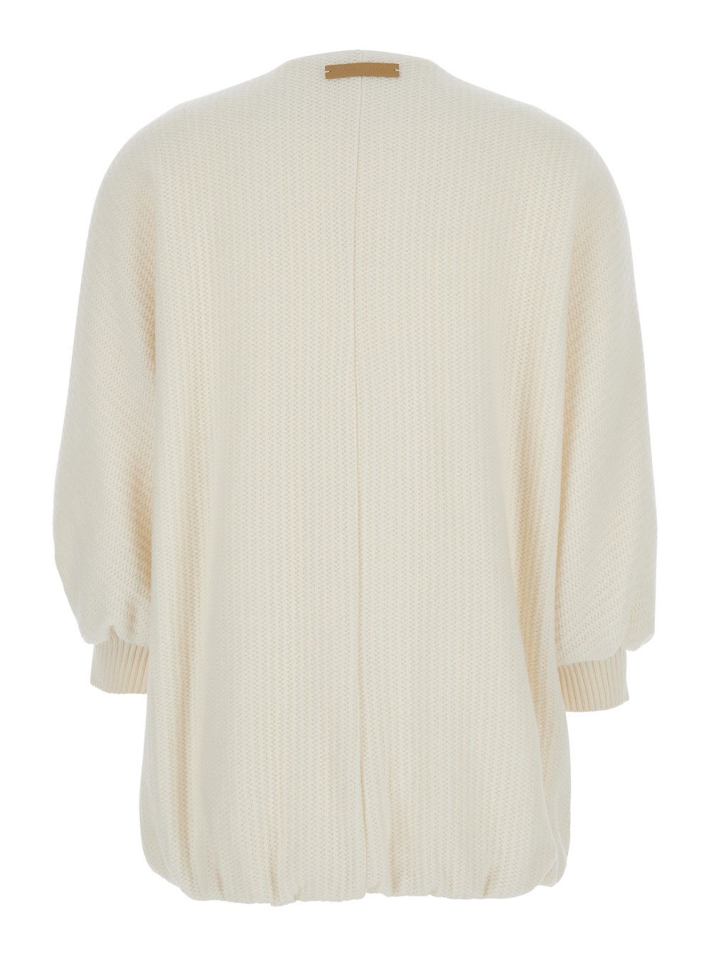 Max Mara 'Cirino' White Crewneck Knit Jacket with Logo Patch on the Rear in Wool and Cashmere Woman Size M / US 6-8 / IT 42-44 - 2 Thumbnail