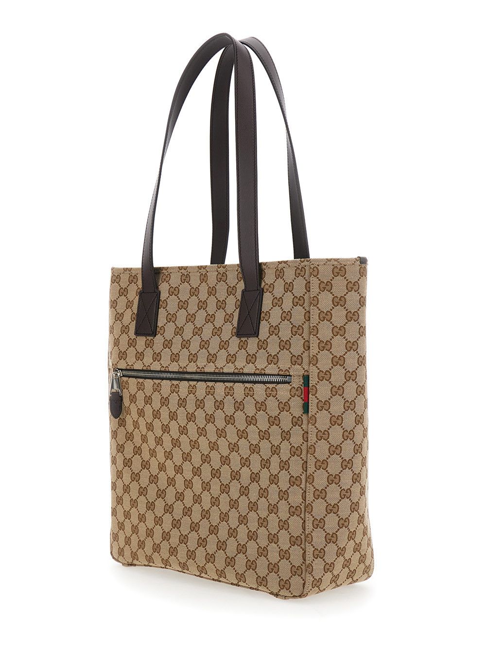 Gucci Beige Tote Bag with Two Top Leather Handles and Front Zip Pocket in GG Canvas Man Size ONE SIZE - 2 Thumbnail