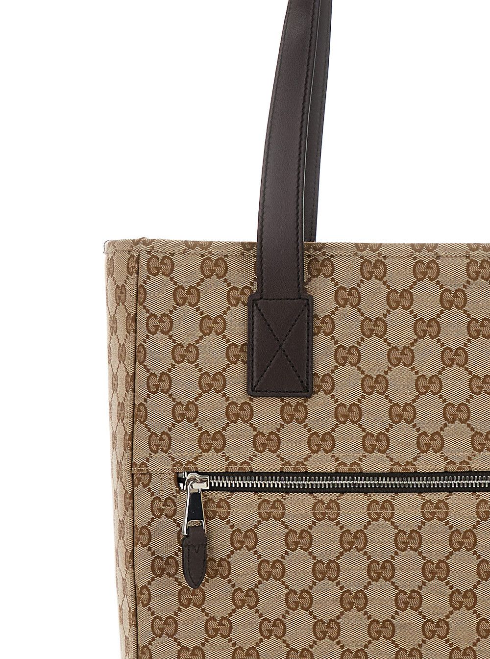 Gucci Beige Tote Bag with Two Top Leather Handles and Front Zip Pocket in GG Canvas Man Size ONE SIZE - 5 Thumbnail