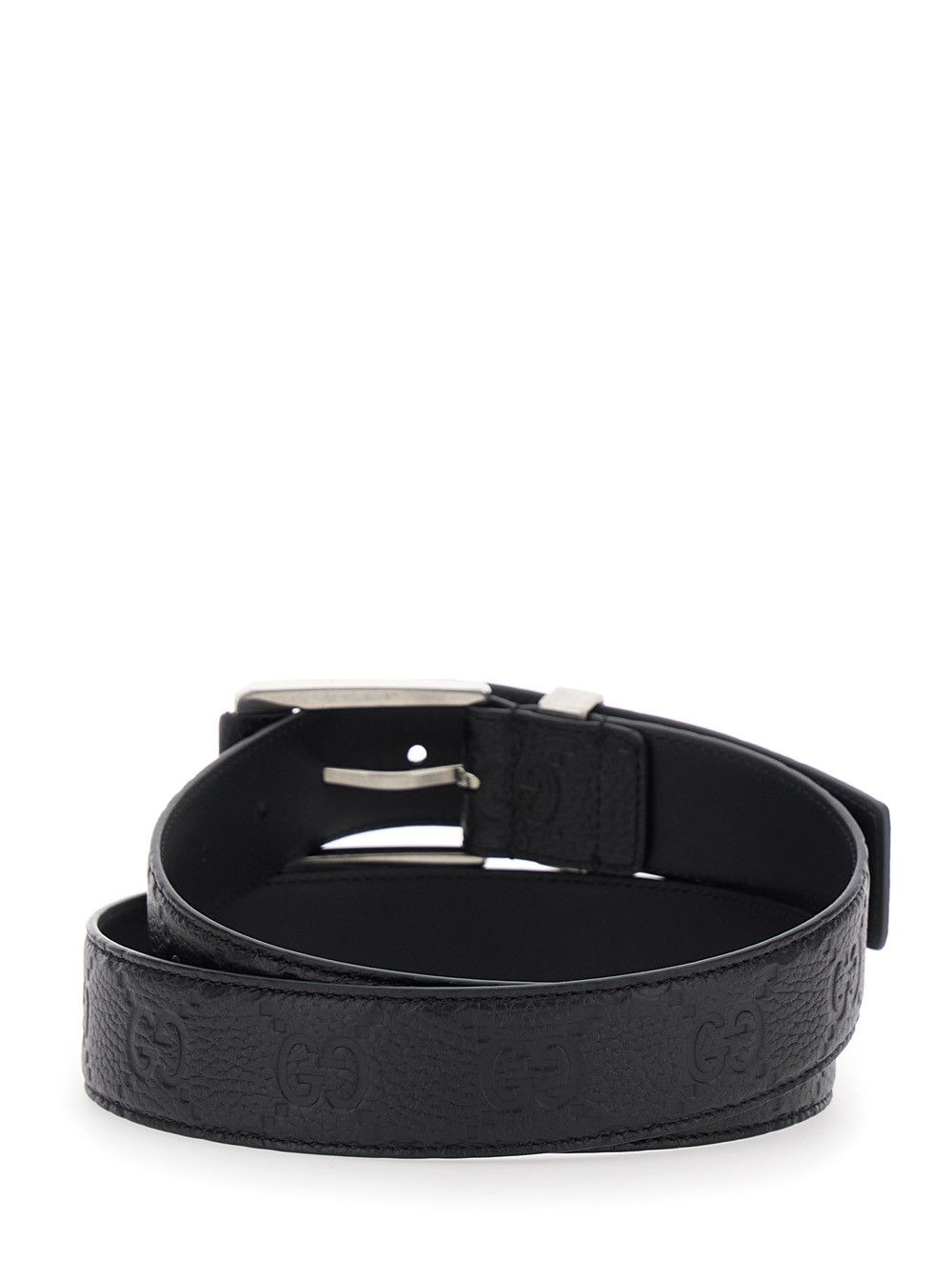 Gucci Black Belt with Square Buckle and All-Over Embossed GG Logo in Grained Leather Man Size ONE SIZE - 3 Thumbnail