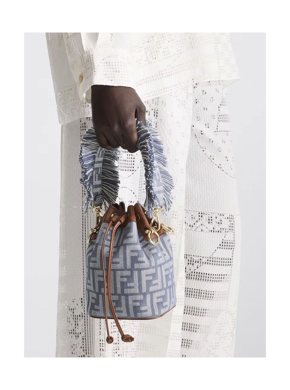Fendi 'Mon Tresor' Blue Mini Handbag with Fringed Handle and Adjustable and Removable Shoulder Strap in Cotton Bòemd Woman Size ONE SIZE - 7 Thumbnail