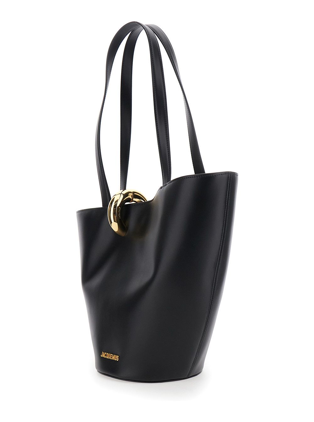 Jacquemus 'Le Bambola' Black Medium Shoulder Bag with Impressed Logo Lettering on the Front and Ring Closure on the Front in Leather for Women Size ONE SIZE - 2 Thumbnail