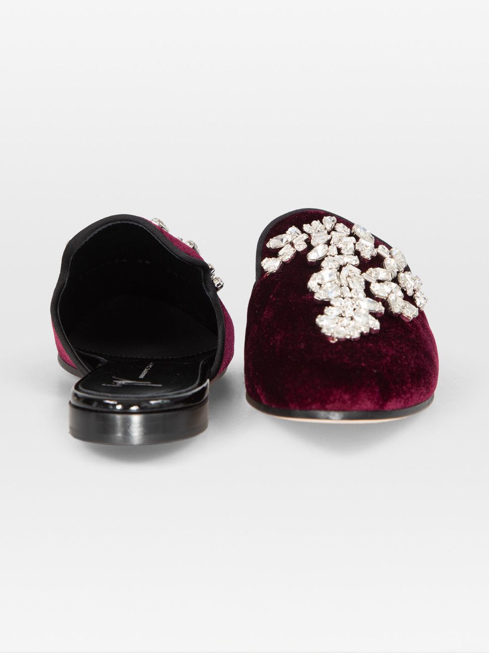 Giuseppe Zanotti Burgundy Velvet Crystal Embellished Mules Size US 9 / IT 39 - 3 Thumbnail