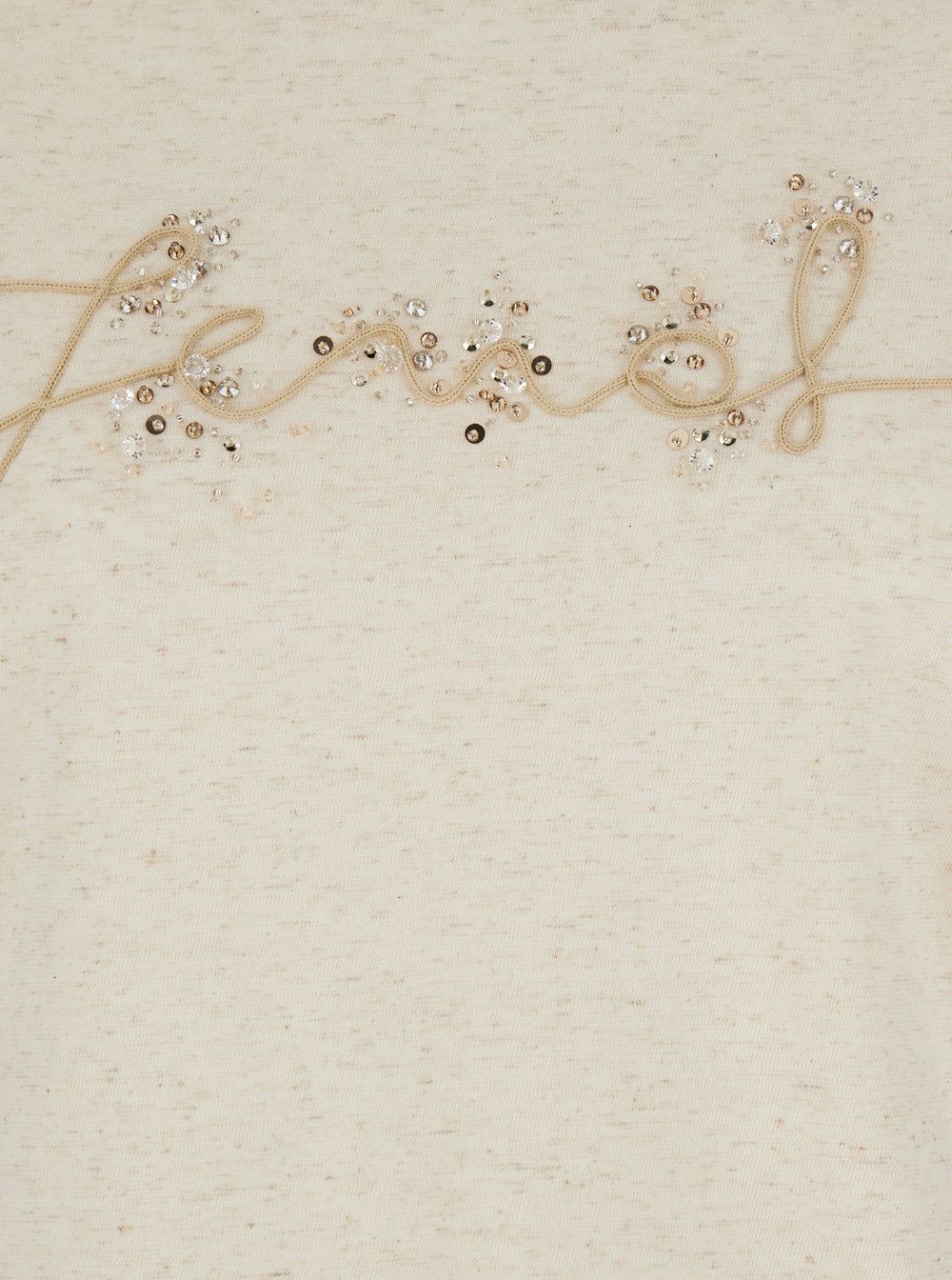 Fendi Beige Crewneck T-Shirt with Logo Embroidery on the Front and Rhinestone Details in Cotton Blend Jersey Woman Size M / US 6-8 / IT 42-44 - 3 Thumbnail