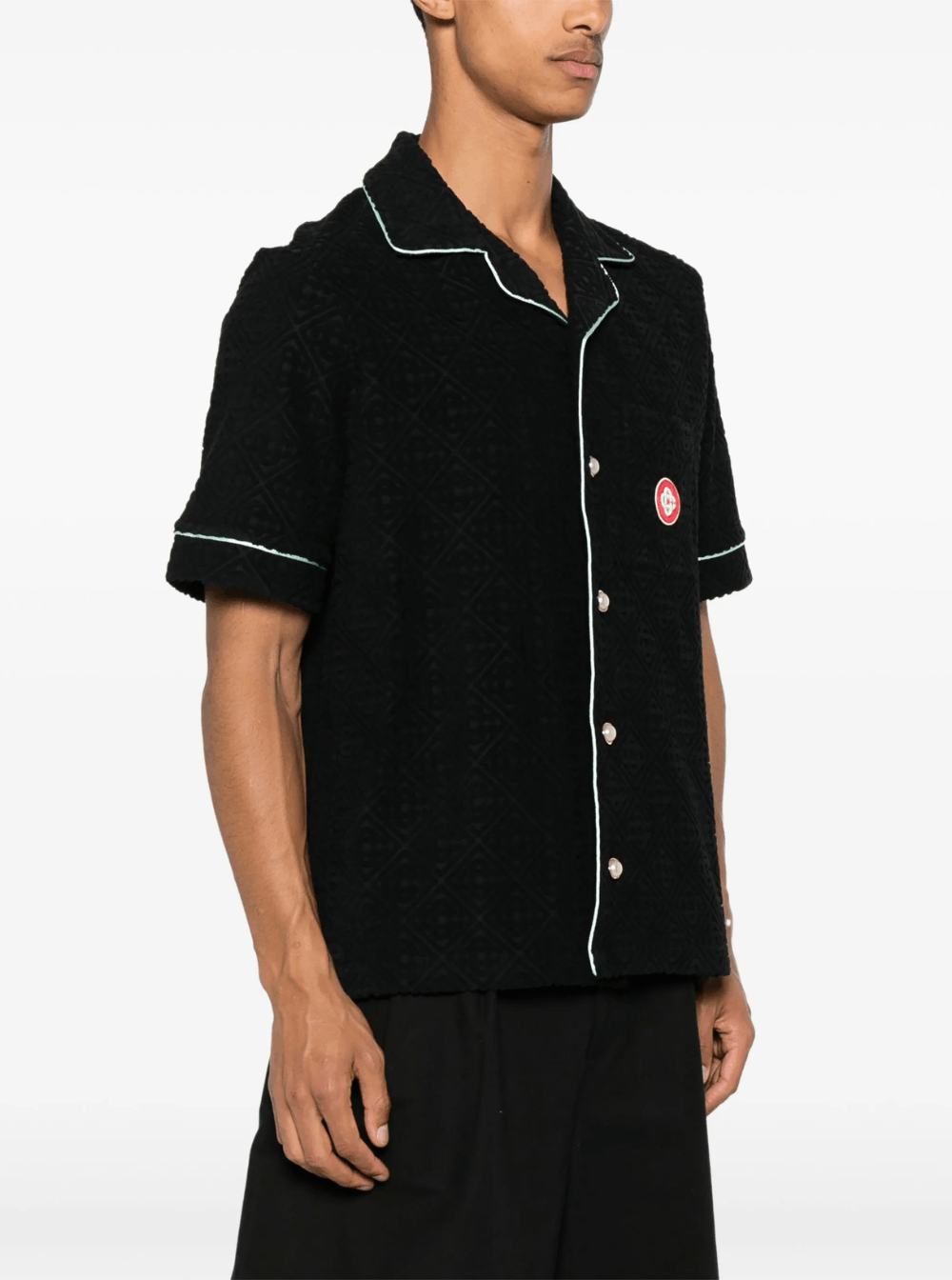 Casablanca Black Shirt with Classic Lapels and All-Over Embossed Monogram in Cotton Man Size US S / EU 44-46 / 1 - 4 Thumbnail