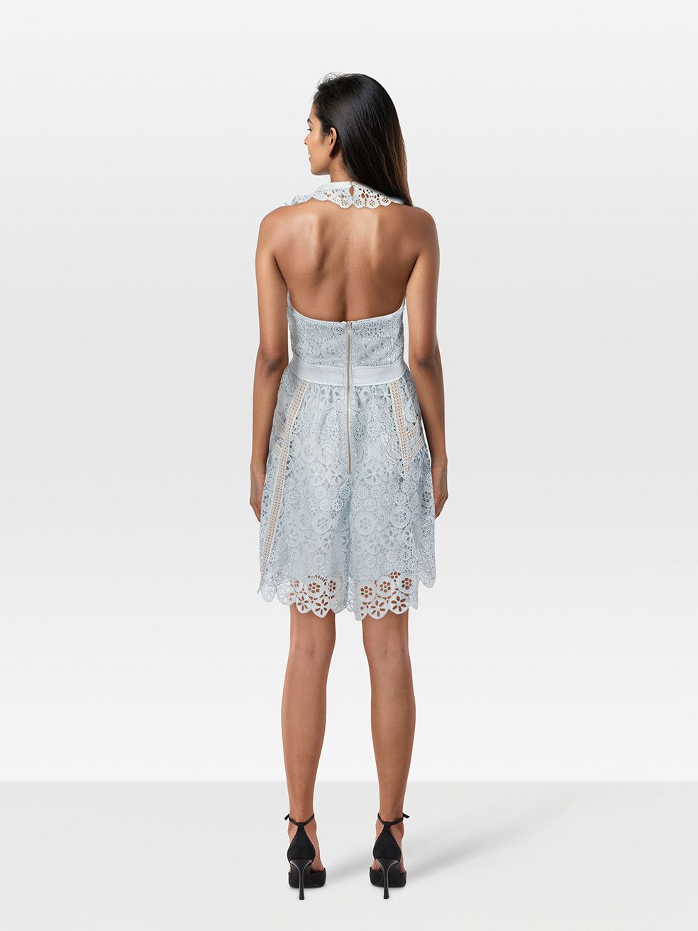 Self-Portrait Blue Lace Halterneck Dress Size XS / US 0-2 / IT 36-38 - 2 Thumbnail