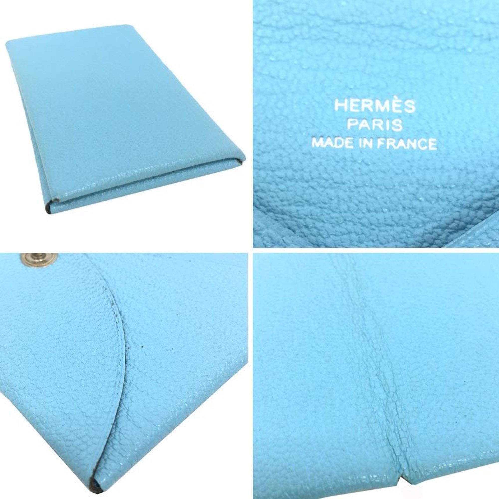 Hermes HERMES Card Case Business Holder CALVI VERSO Calvi Verso Chevre Light Blue Size ONE SIZE - 3 Thumbnail