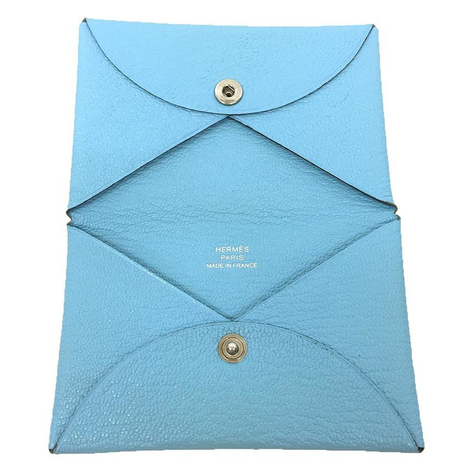Hermes HERMES Card Case Business Holder CALVI VERSO Calvi Verso Chevre Light Blue Size ONE SIZE - 2 Thumbnail