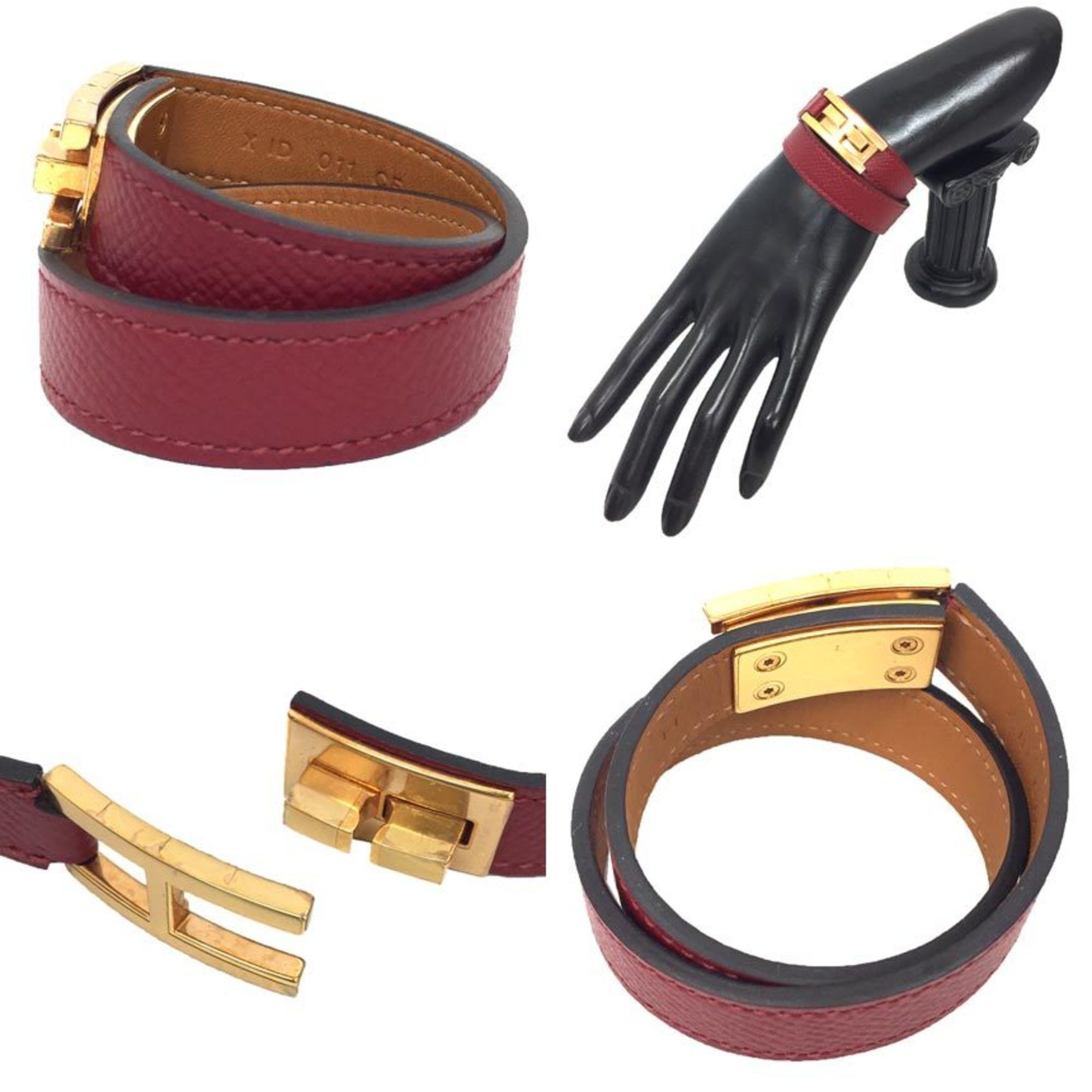 Hermes Hermes Leather Bracelet Drag Double Tour T1 Size Red x Size ONE SIZE - 2 Thumbnail