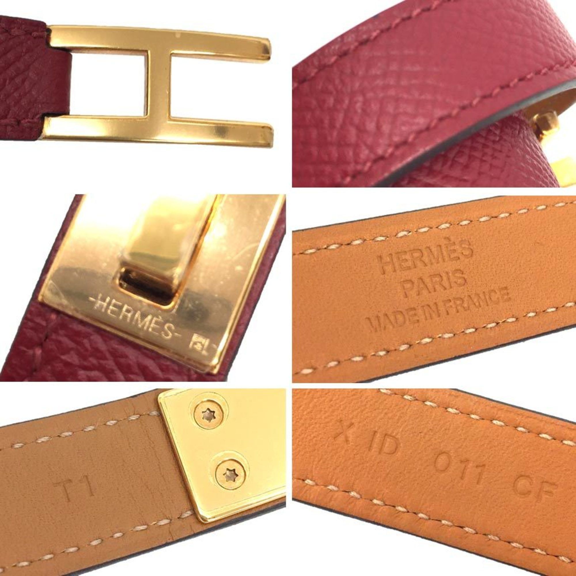 Hermes Hermes Leather Bracelet Drag Double Tour T1 Size Red x Size ONE SIZE - 3 Thumbnail