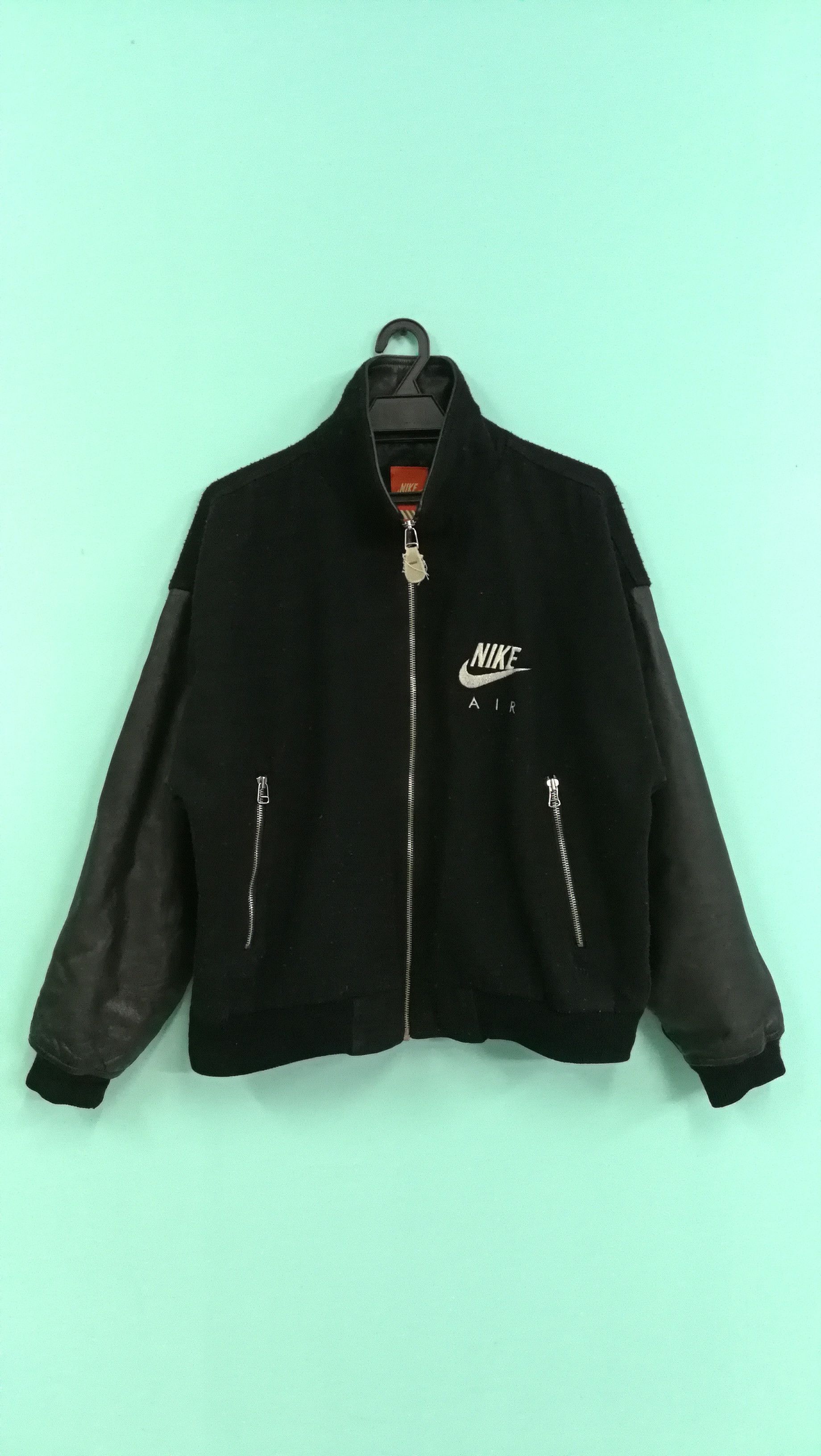 Nike × Vintage VINTAGE NIKE AIR VARSITY JACKET 90s LEATHER SLEEVES 