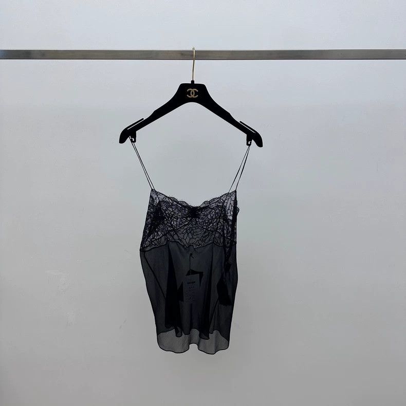 Yves Saint Laurent YSL Black Lace Cami Top with Tags Size US M / EU 48-50 / 2 - 2 Thumbnail