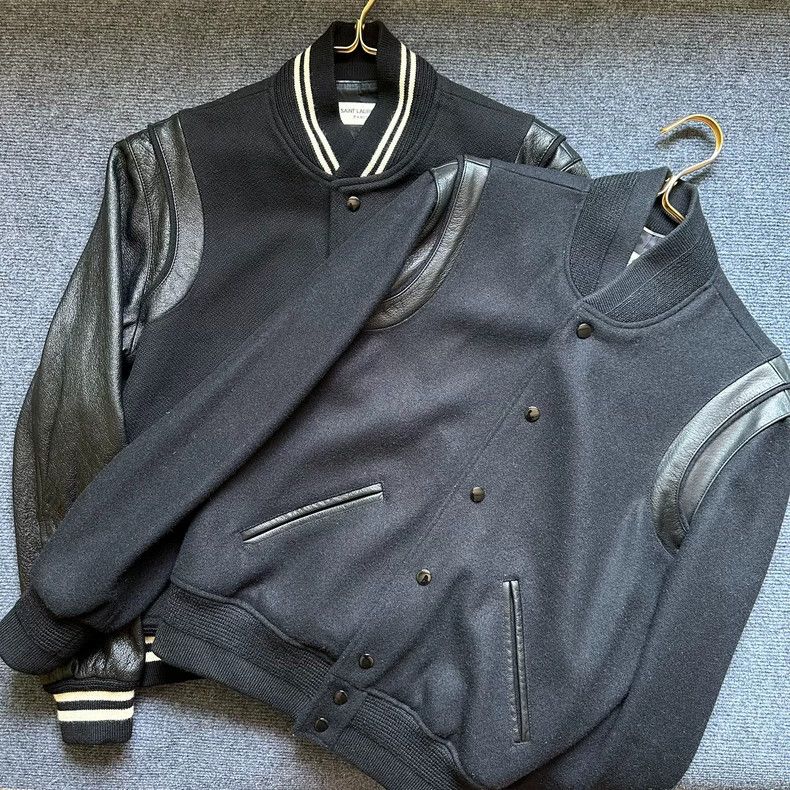 Saint Laurent Paris Saint Laurent Wool Baseball Jacket with Leather Sleeves Size US M / EU 48-50 / 2 - 3 Thumbnail