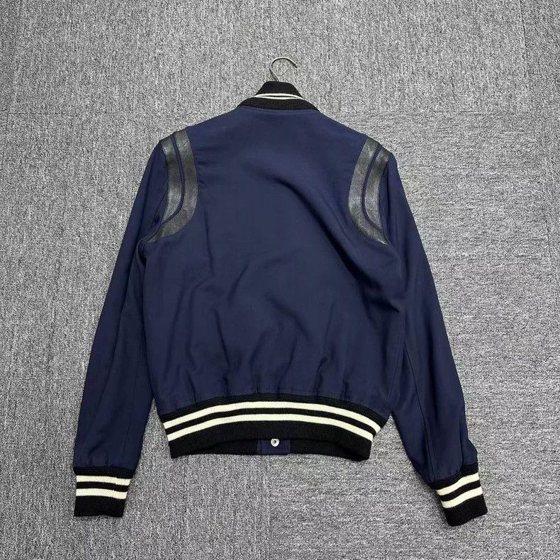 Saint Laurent Paris Blue Black Baseball Jacket with Leather Sleeves Size US L / EU 52-54 / 3 - 2 Thumbnail