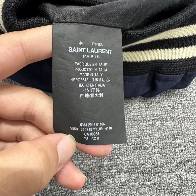 Saint Laurent Paris Blue Black Baseball Jacket with Leather Sleeves Size US L / EU 52-54 / 3 - 3 Thumbnail