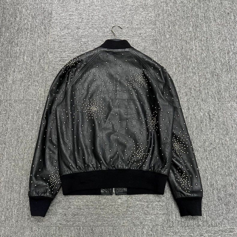 Saint Laurent Paris Black Studded Leather Bomber Jacket Size US L / EU 52-54 / 3 - 2 Thumbnail