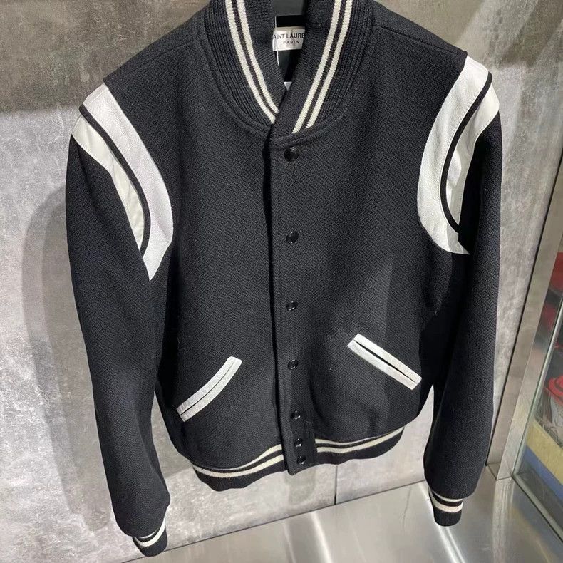 Saint Laurent Paris Black and White Baseball Jacket with Pockets Size US M / EU 48-50 / 2 - 4 Thumbnail