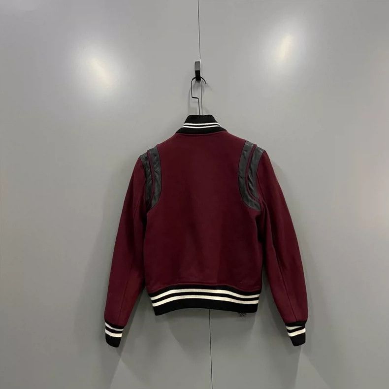 Saint Laurent Paris Saint Laurent Burgundy Contrast Baseball Jacket Size US M / EU 48-50 / 2 - 2 Thumbnail