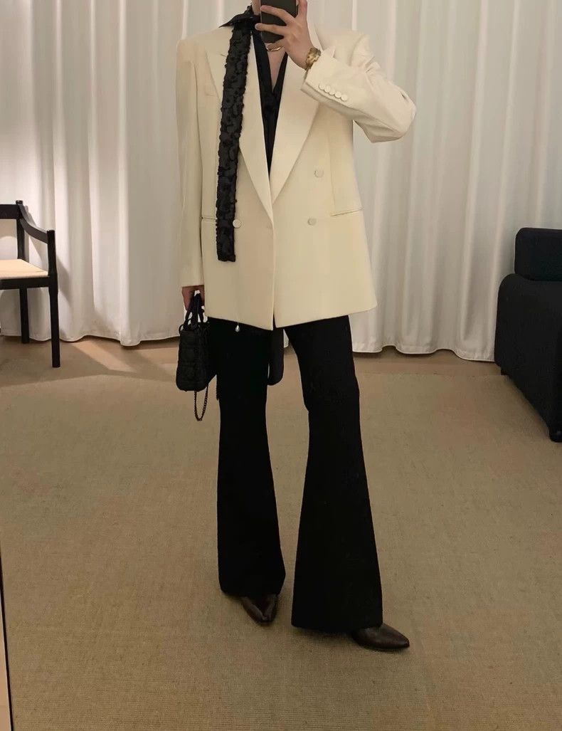 Saint Laurent Double-Breasted White Blazer