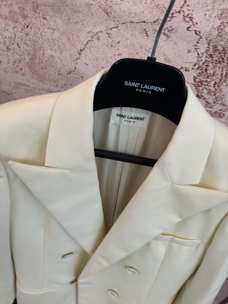 Saint Laurent Double-Breasted White Blazer