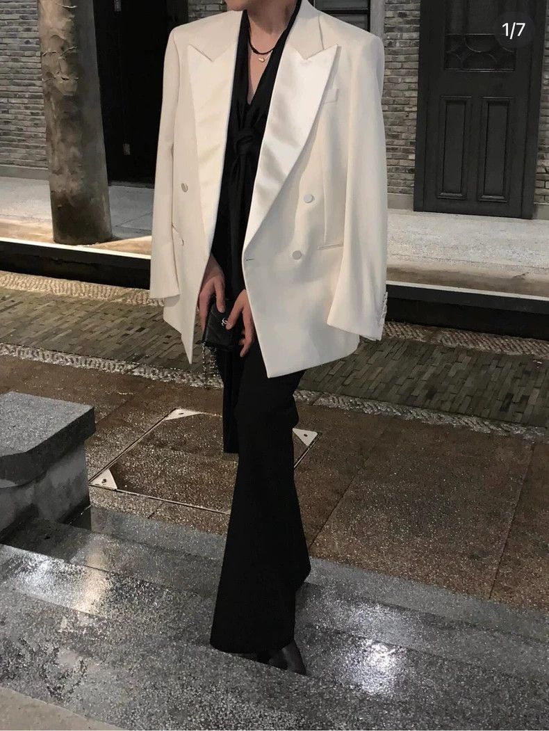 Saint Laurent Double-Breasted White Blazer