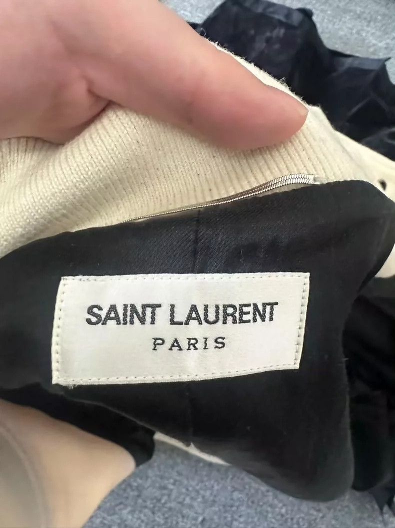 Saint Laurent Paris Saint Laurent White Wool Baseball Jacket Size US XXL / EU 58 / 5 - 4 Thumbnail