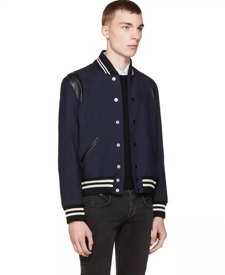 Saint Laurent Paris Saint Laurent Blue Leather Baseball Jacket Size US L / EU 52-54 / 3 - 7 Thumbnail