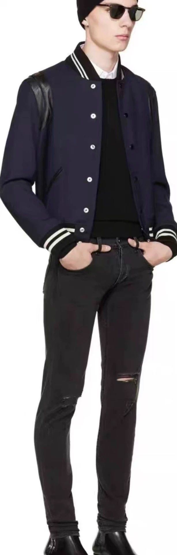 Saint Laurent Paris Saint Laurent Blue Leather Baseball Jacket Size US L / EU 52-54 / 3 - 8 Thumbnail